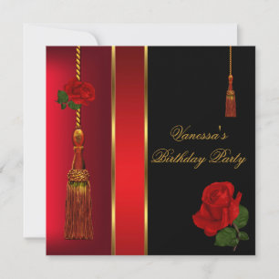 Invitation Fête d'anniversaire élégante rose rouge or noir