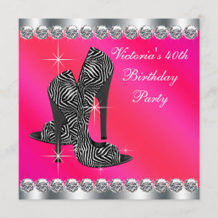 Invitation Fête d'anniversaire élégante rose vif pour femme d