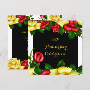 Invitation Fête d'anniversaire élégante Roses Rouges Jaunes 3