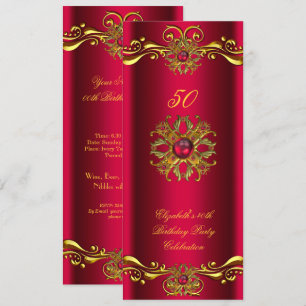 Invitation Fête d'anniversaire élégante rouge cerise joyau or