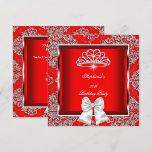 Invitation Fête d'anniversaire élégante rouge damassé royal a