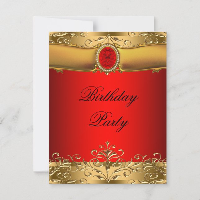 Invitation Fête d'anniversaire élégante rouge et or (Devant)