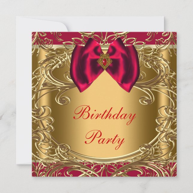 Invitation Fête d'anniversaire élégante rouge et or (Devant)