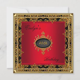 Invitation Fête d'anniversaire élégante rouge noir or 2 pour 