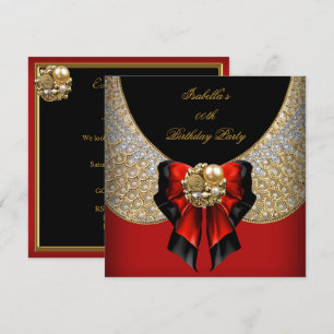 Invitation Fête d'anniversaire élégante rouge or noir