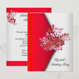 Invitation Fête d'anniversaire élégante rouge rose blanc bijo
