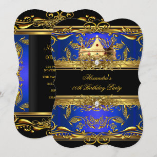 Invitation Fête d'anniversaire élégante royale bleu noir roi