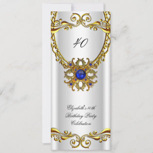 Invitation Fête d'anniversaire élégante royale bleue bijou or