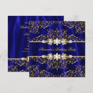 Invitation Fête d'anniversaire élégante royale bleue et or da
