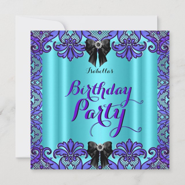 Invitation Fête d'anniversaire élégante sarcelle violet noir  (Devant)