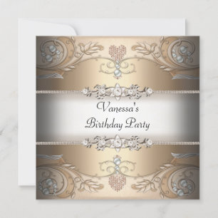 Invitation Fête d'anniversaire élégante Sépia Café Beige