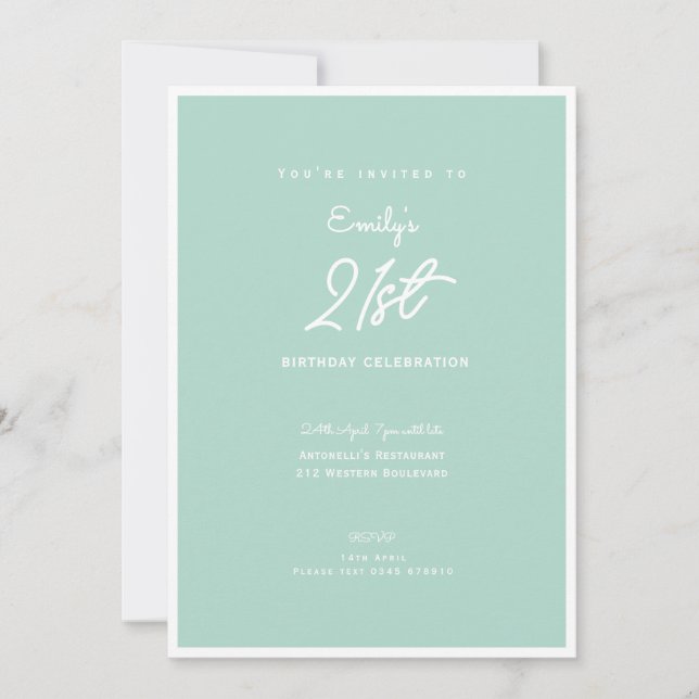Invitation Fête d'anniversaire élégante simple menthe moderne (Devant)