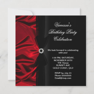Invitation Fête d'anniversaire élégante Soie rouge foncé noir