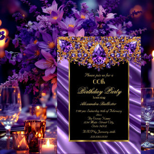 Invitation Fête d'anniversaire élégante Soie Violet joyau Or