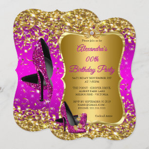 Invitation Fête d'anniversaire élégante talon haut rose magen