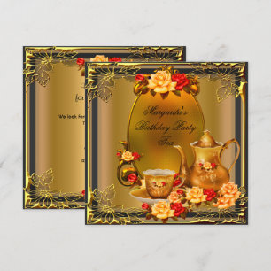 Invitation Fête d'anniversaire élégante Tasse de thé vintage 