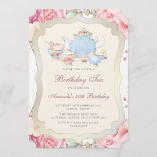 Invitation Fête d'anniversaire élégante thé floral