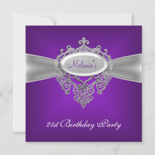Invitation Fête d'anniversaire élégante violet argent 21 ans