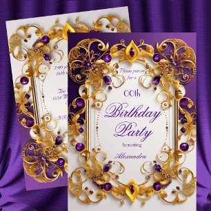 Invitation Fête d'anniversaire élégante Violet joyau Or blanc