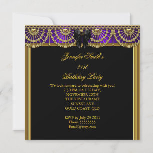 Invitation Fête d'anniversaire élégante violet noir or