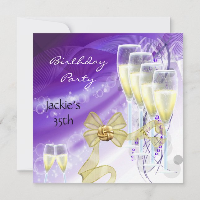 Invitation Fête d'anniversaire élégante violet or 35 ans (Devant)
