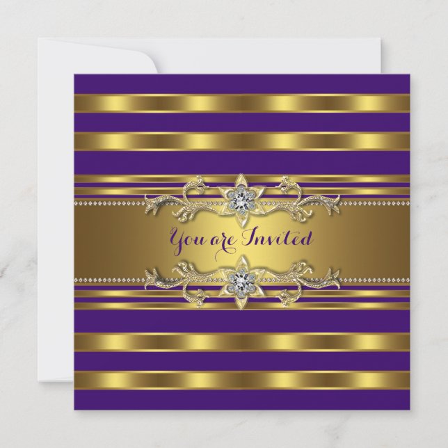 Invitation Fête d'anniversaire élégante violette et or (Devant)