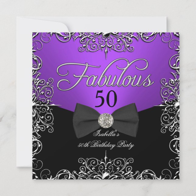 Invitation Fête d'anniversaire élégante violette Fabulous 50 (Devant)