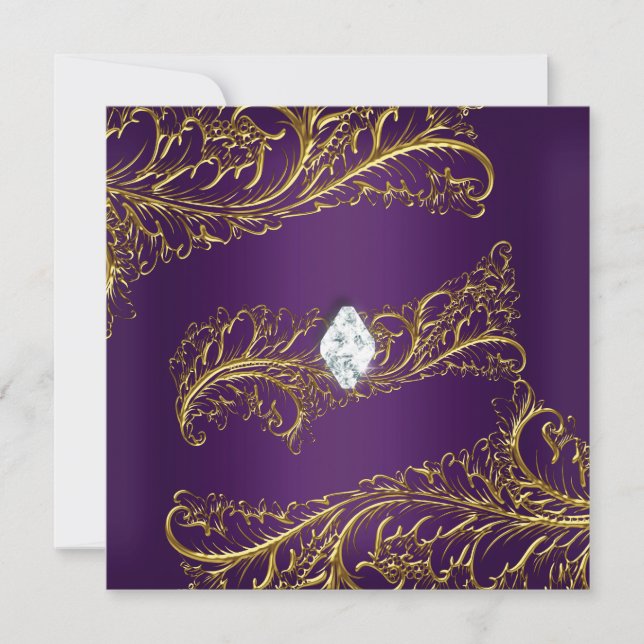 Invitation Fête d'anniversaire élégante violette or diamant b (Devant)