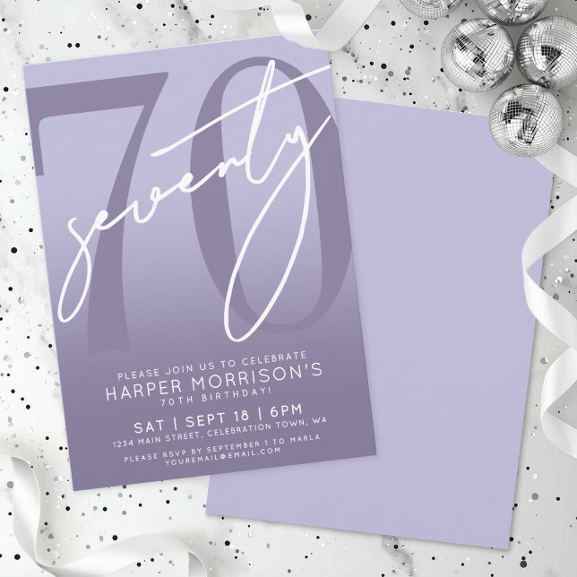 Invitation Fête d'anniversaire élégante violette pour 70 ans (Elegant Purple 70th Birthday Party Invitation)