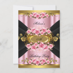 Invitation Fête d'anniversaire élégantes roses roses or noir