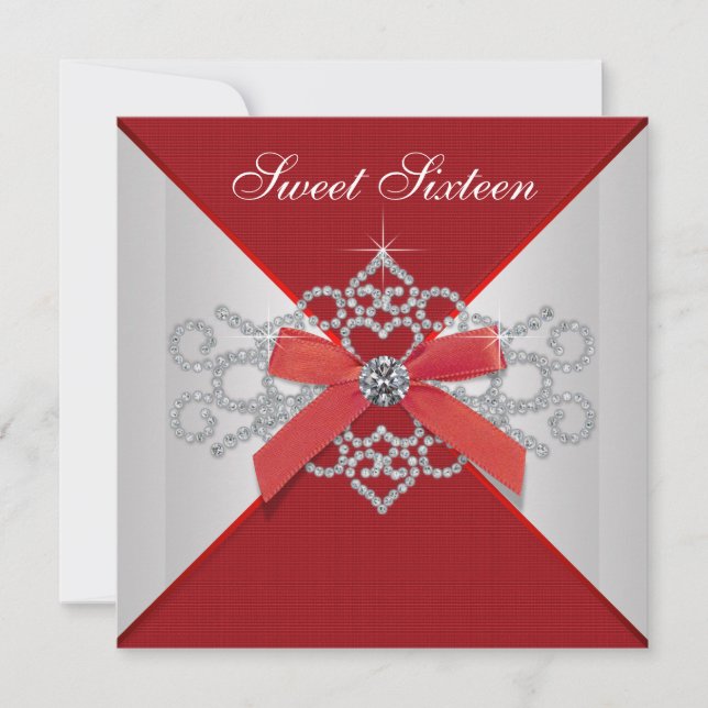 Invitation Fête d'anniversaire élégants diamants rouges (Devant)