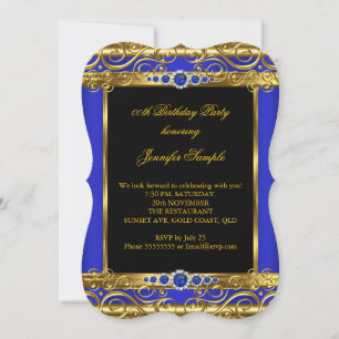 Invitation Fête d'anniversaire élite bleu royal or damassé pe