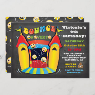 Invitation Fête d'anniversaire Emoji Chalkboard Bounce House