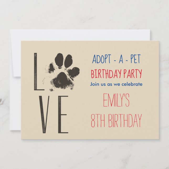 Invitation Fête d'anniversaire Empreinte de Patte Adopté-Un-A (Devant)