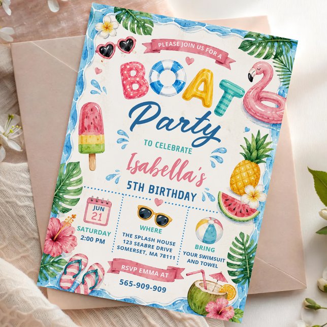 Invitation Fête d'anniversaire en bateau l'été  (Créateur téléchargé)