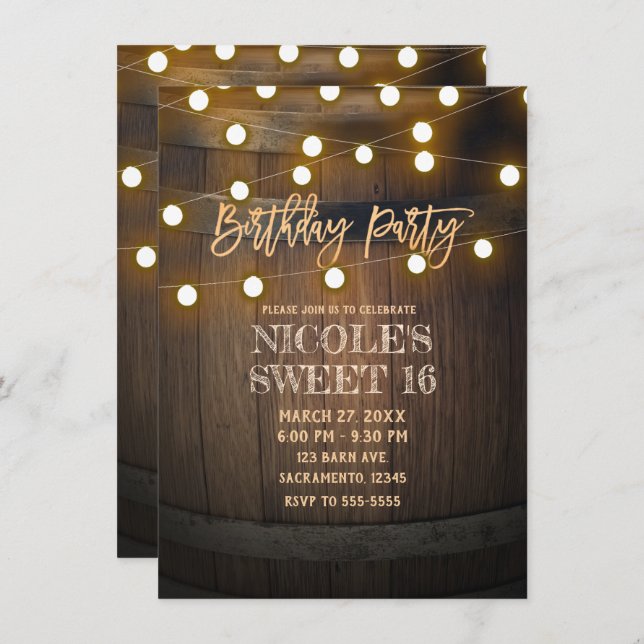 Invitation Fête d'anniversaire en bois rustique (Devant / Derrière)