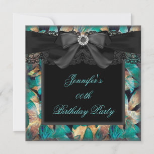 Invitation Fête d'anniversaire en dentelle noire avec fleurs