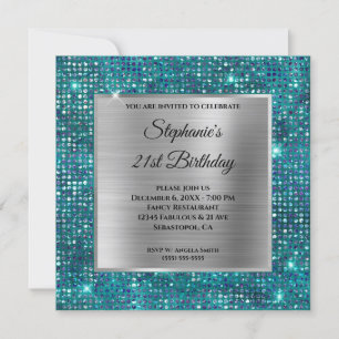 Invitation Fête d'anniversaire en feuille d'argent bleu sarce