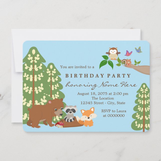 Invitation Fête d'anniversaire en forêt (Devant)