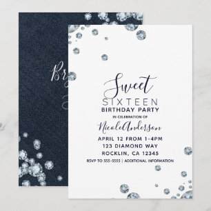 Invitation Fête d'anniversaire en jean & diamants Douce 16 an