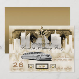Invitation Fête d'anniversaire en limousine sous les lumières