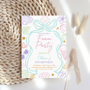 Invitation Fête d'anniversaire en mousse estivale dessinée à