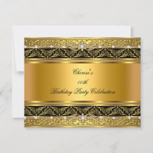 Invitation Fête d'anniversaire en or Élégant Or Diamant Noir