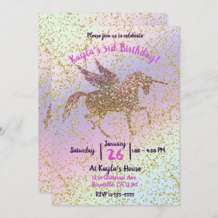Invitation Fête d'anniversaire en pastel de licorne de
