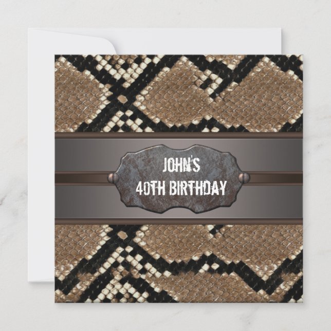 Invitation Fête d'anniversaire en peau de serpent en cuir (Devant)