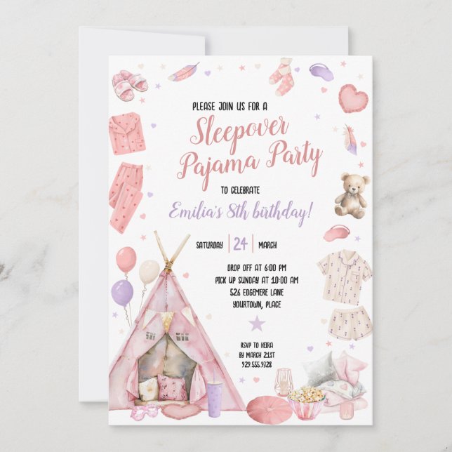 Invitation Fête d'anniversaire en pyjama avec nuitée (Devant)