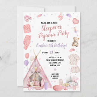 Invitation Fête d'anniversaire en pyjama avec nuitée