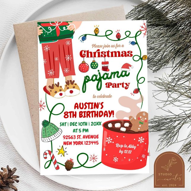 Invitation Fête d'anniversaire en pyjama de Noël (Créateur téléchargé)