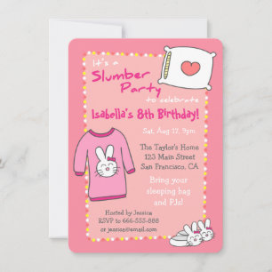 Invitation Fête d'anniversaire en pyjama pour filles