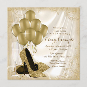 Invitation Fête d'anniversaire en satin pailleté or et ivoire